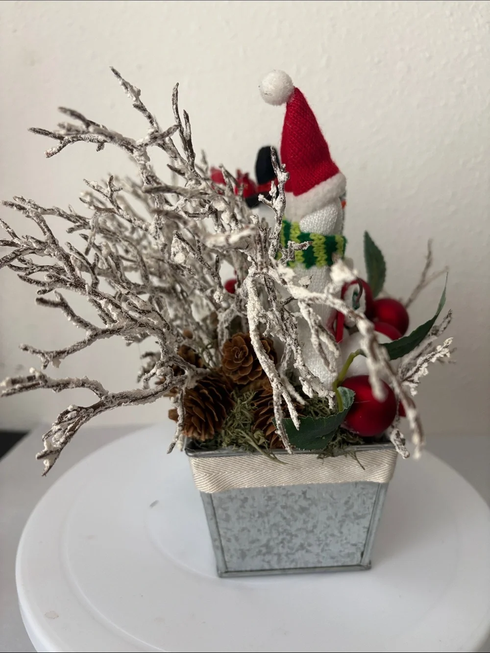 Festive Red & White Snowman Holiday Centerpiece
